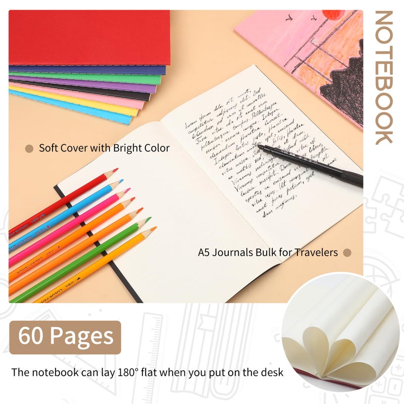 miikoul 48 Pack Colorful A5 Blank Notebook, 8.3x5.5 Inches A5 Small Journals Bulk for Travelers, 60 Pages/30 Sheets College Ruled Subject Notebooks 80 GSM for Students Traveler School Office Supplies - Image 4